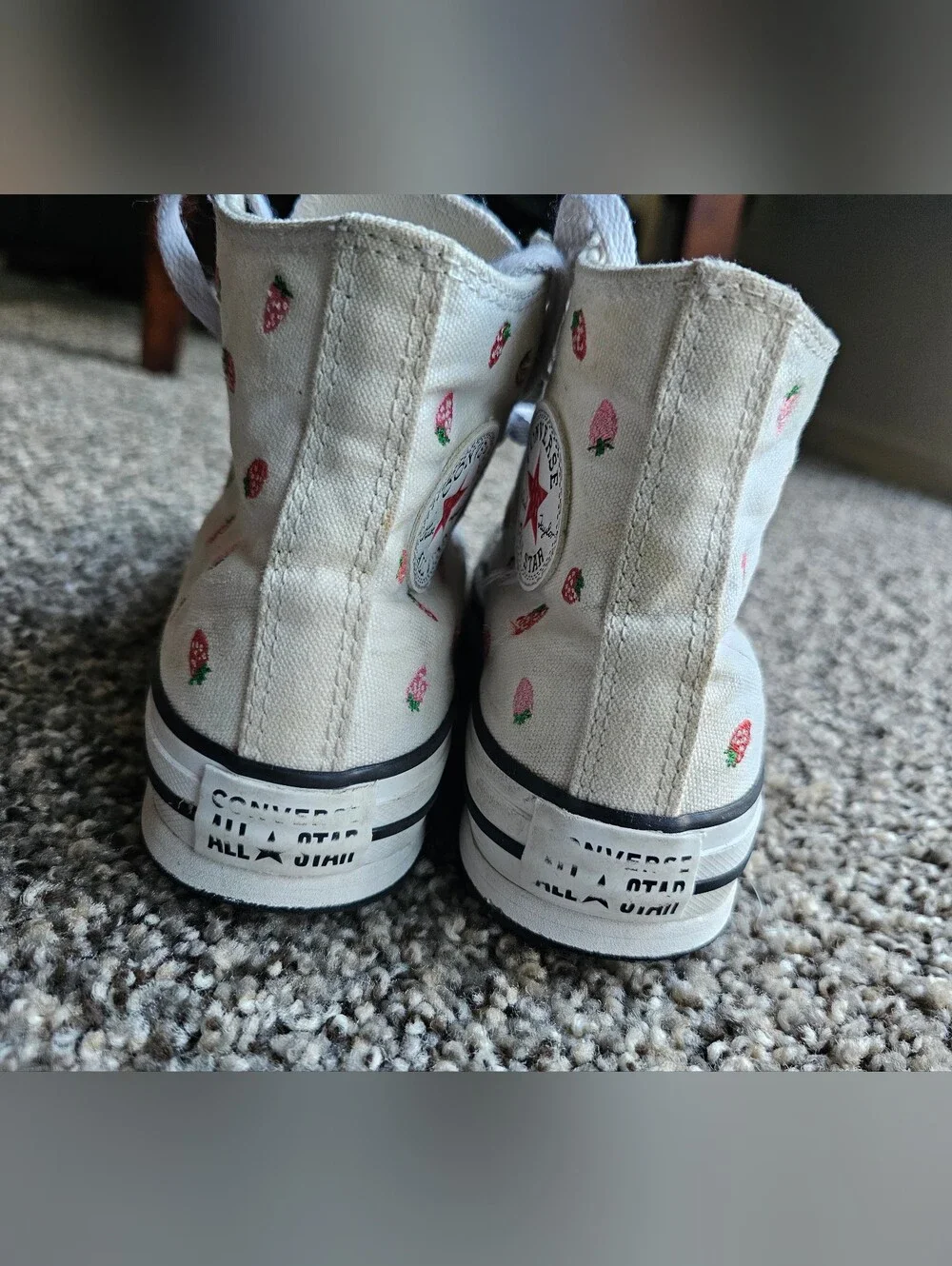 Converse White High-Top  Sneakers with Pink & Red Strawberry Print 3.5